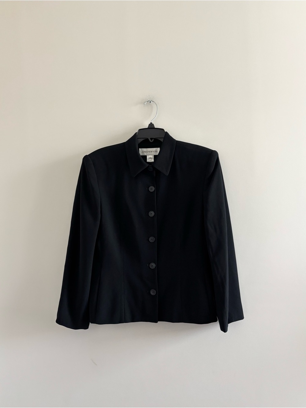 VTG Jones New York Jacket Black Blazer Womens 12 Minimalist Office 90s Classic